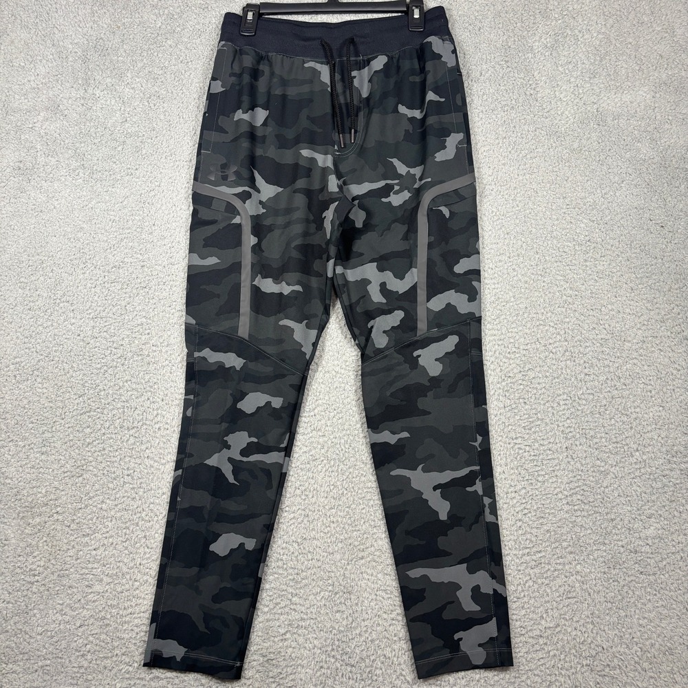 Under Armour Joggers Women M Grey Camo Tapered Stretch Activewear Pants